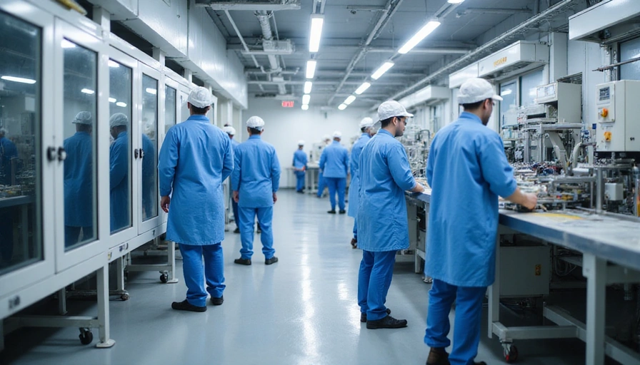 Zaposlenici u čistoj sobi provjeravaju proizvodne linije