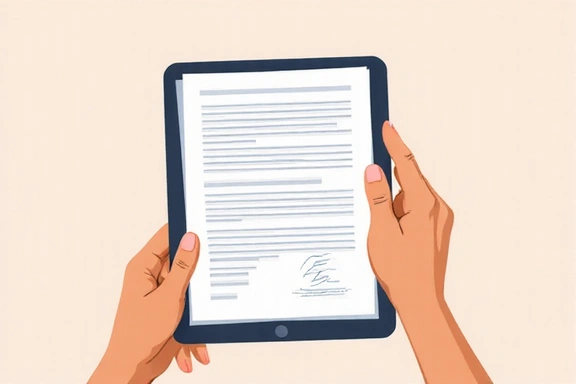 Website terms and conditions with person reading digital content